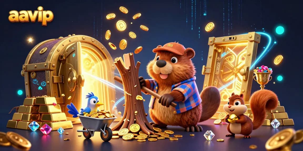 Experience the excitement of aavip with a vibrant cash rain scene as characters engage in online gaming.
