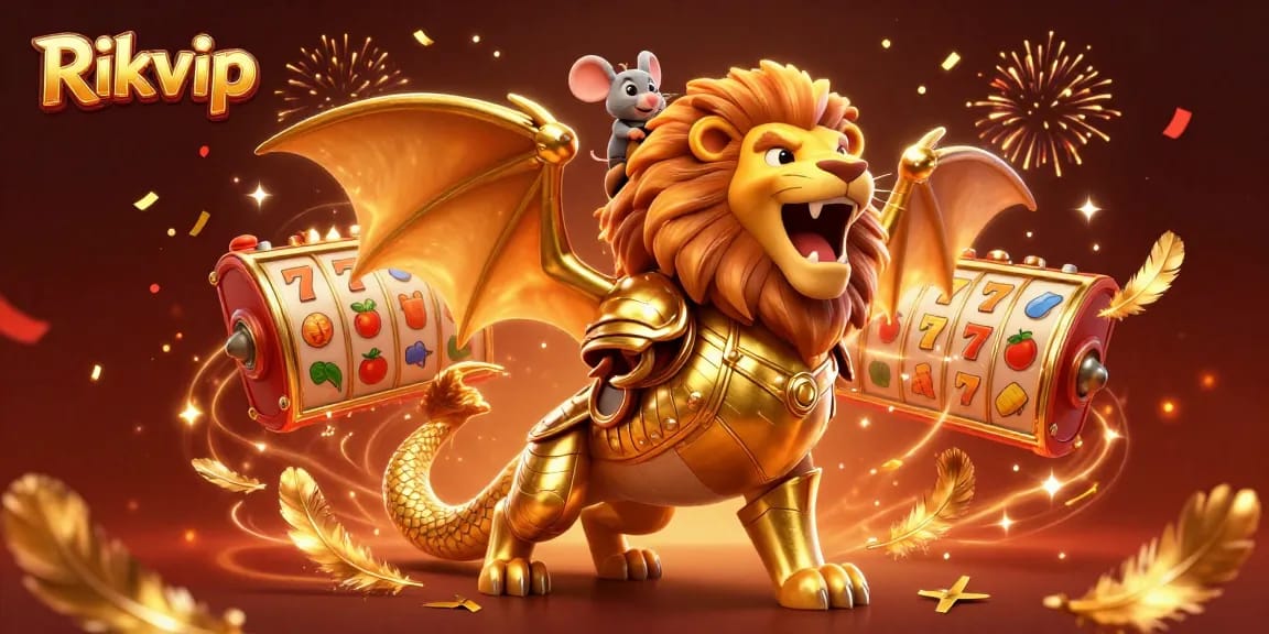 Experience the excitement of Rikvip's vibrant gaming world with a dynamic 3D character illustration.
