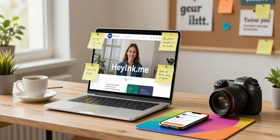 Membuat profil Heylink.me dengan GEGESLOT di ruang kerja yang inspiratif dan modern.