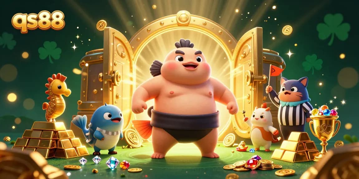 Engage with qs88's vibrant underwater casino scene featuring a fugu sumo champion!