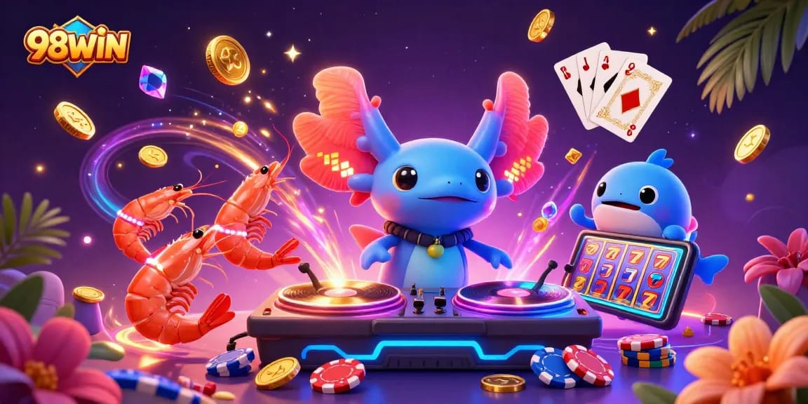 Experience the vibrant energy of 98WIN with an enchanting 3D casino underwater scene, showcasing unique characters.