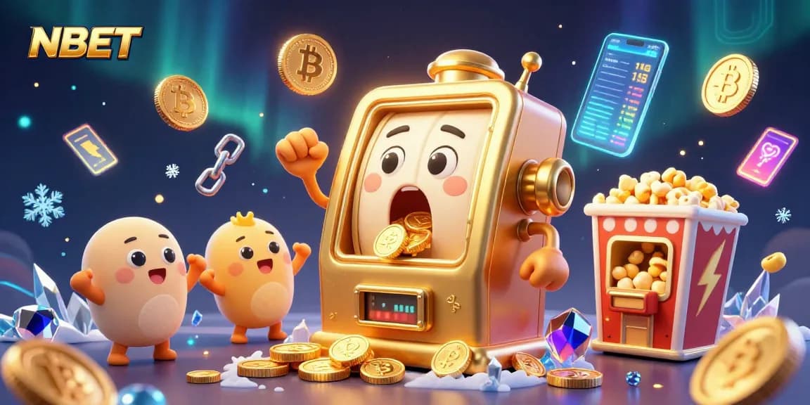 Experience NBET's exciting jackpot moments with lively slot machine characters and vibrant casino elements.