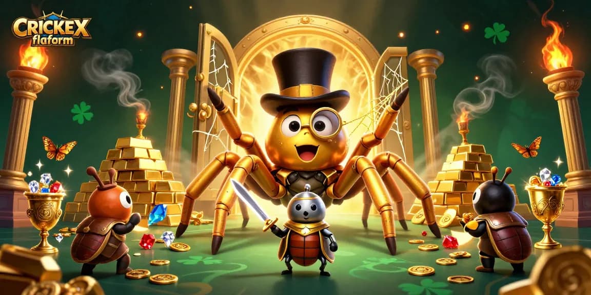 Experience the CRICKEX flatform with a vibrant 3D scene of bold characters and dynamic casino elements.