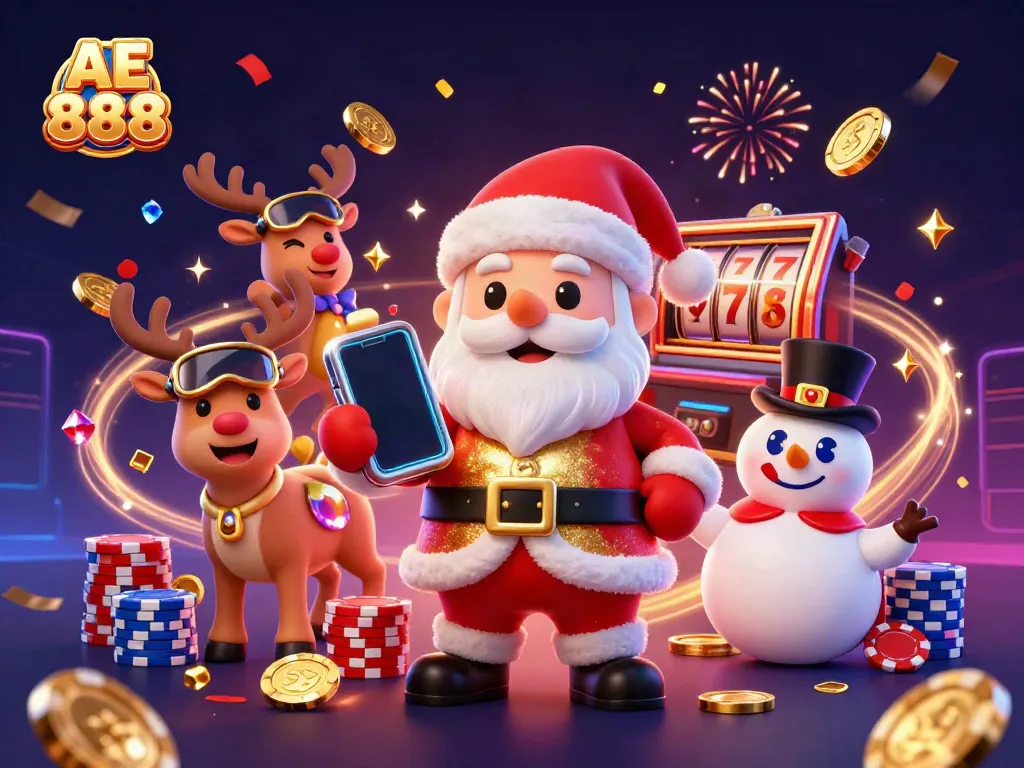 Play slots and win big with AE 888 in a vibrant casino scene filled with excitement and rewards.