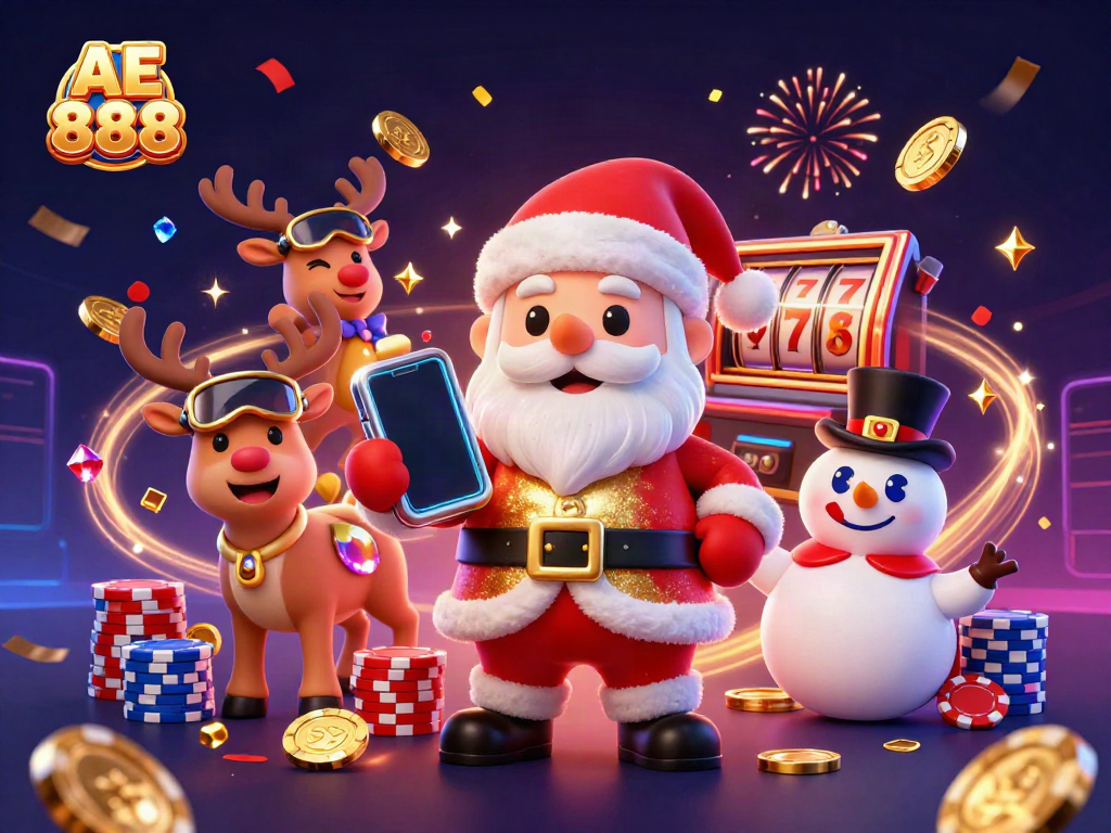 Play slots and win big with AE 888 in a vibrant casino scene filled with excitement and rewards.