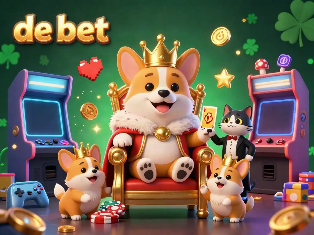 Experience the thrill of de bet in this dynamic casino scene, featuring a crowned corgi and a cat butler.