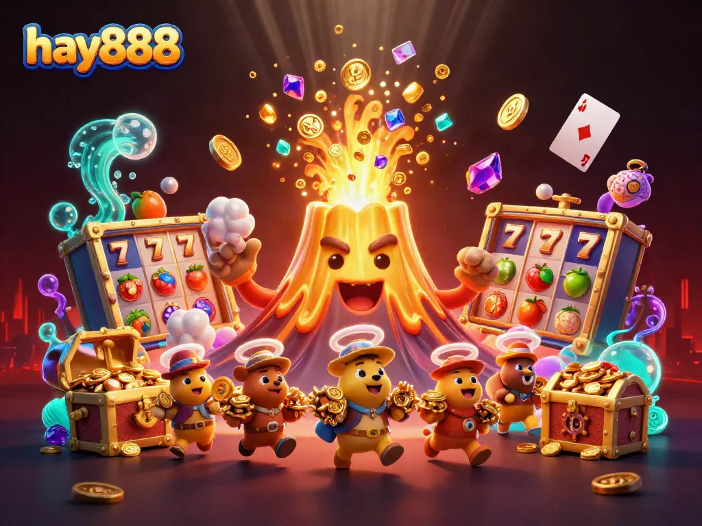 Experience exciting gameplay with hay888's vibrant casino volcano theme, featuring treasures and gaming elements.