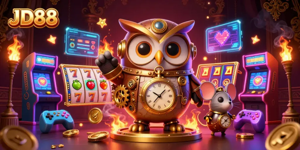 Spin the reels of JD88's vibrant casino adventure, showcasing exciting slot games and dynamic characters.