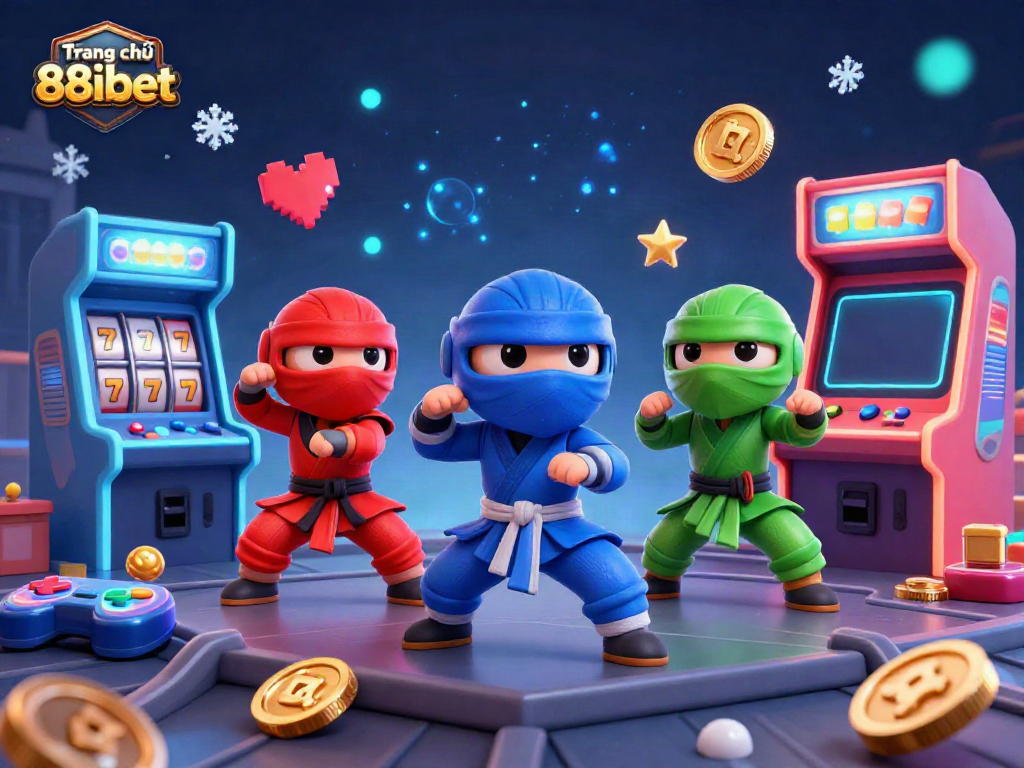 Experience the dynamic action of Trang chủ 88ibet with vibrant 3D ninjas amidst casino-themed game elements.