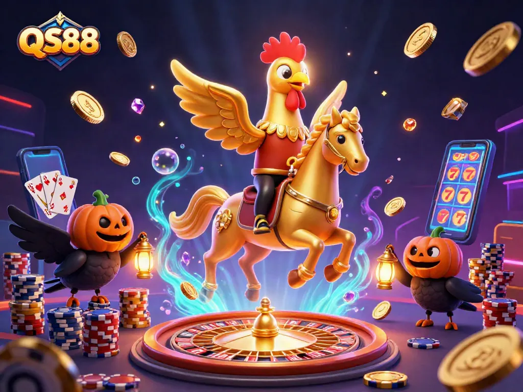 Experience the excitement of casino games with QS88 at an enchanting midnight scene.