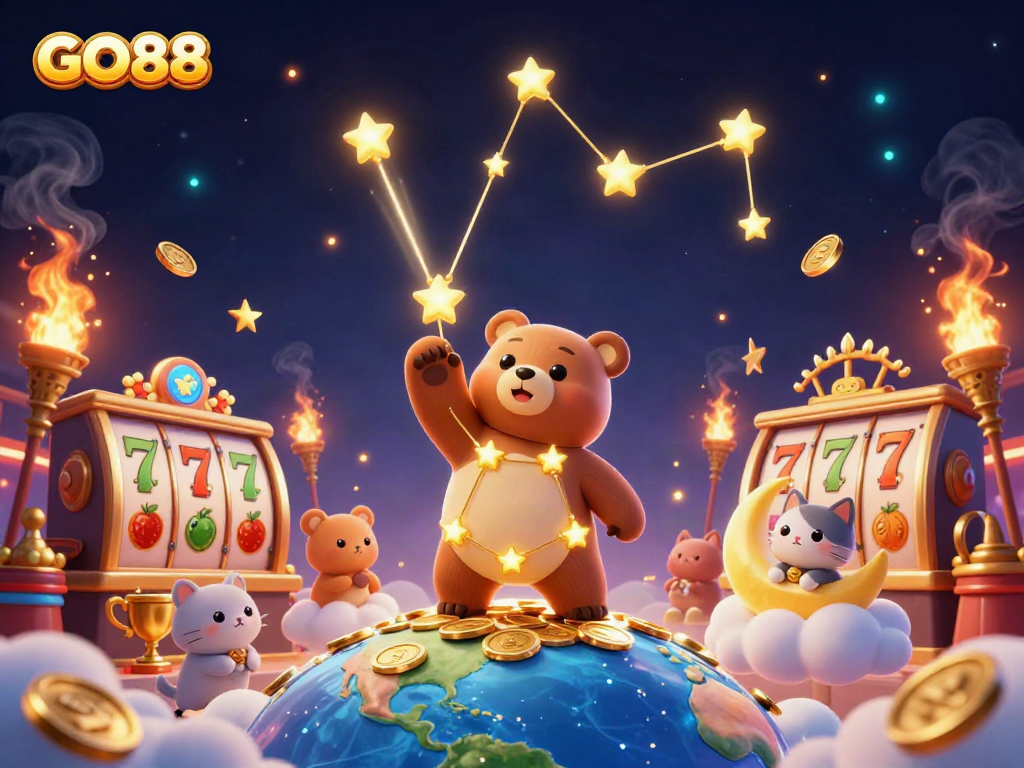 Experience GO88's thrilling slot gameplay with vibrant characters and golden elements in a dynamic casino scene.