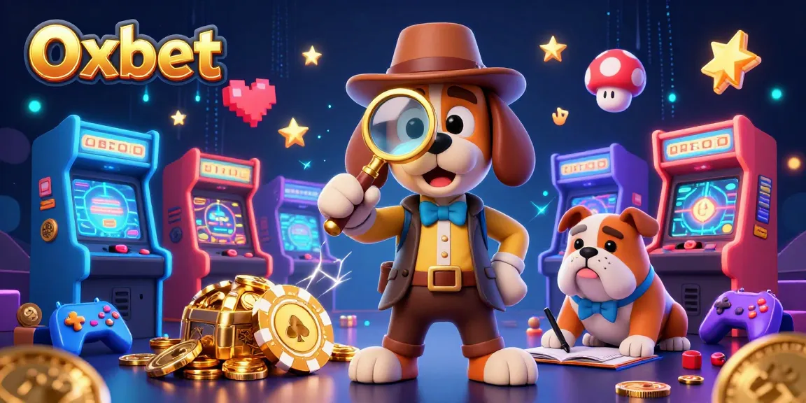 Oxbet's thrilling gaming adventure with a detective dog and vibrant casino elements.