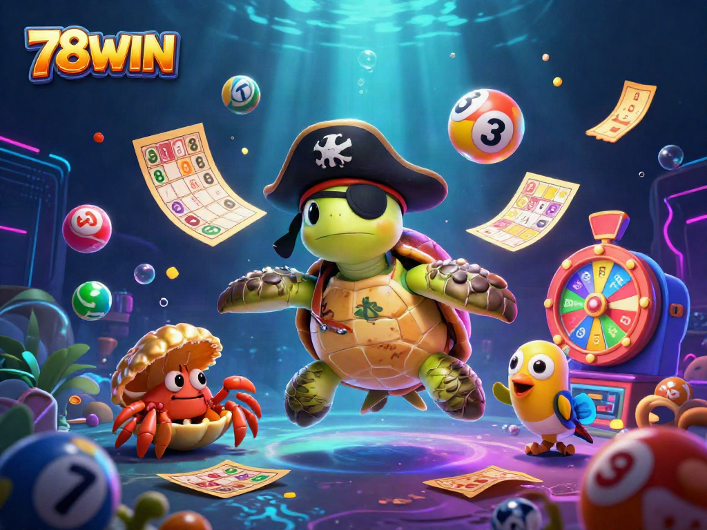 Engage with 78WIN's thrilling lottery experience, featuring vibrant games and a dynamic underwater scene.