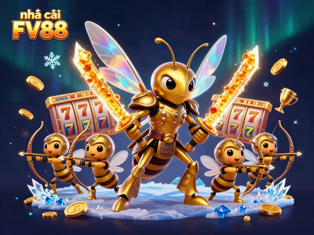 Experience the excitement of nhà cái FV88 with dynamic slot elements and a heroic golden hornet.