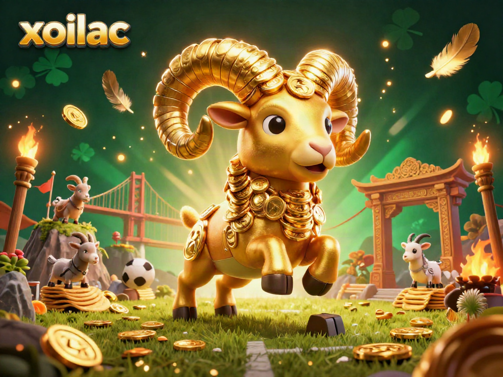 Experience the thrill of xoilac sports betting with dynamic golden ram and festive elements.
