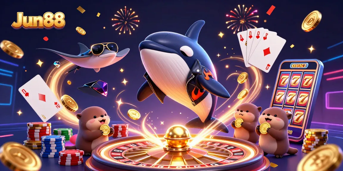 Experience the thrill of Jun88 casino with vibrant characters and dazzling rewards in this exciting 3D scene.