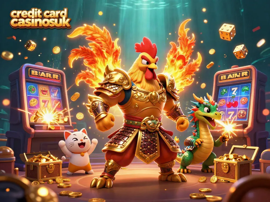 Exciting scene highlighting credit card casinos UK with dynamic gaming elements including slots and bonuses.