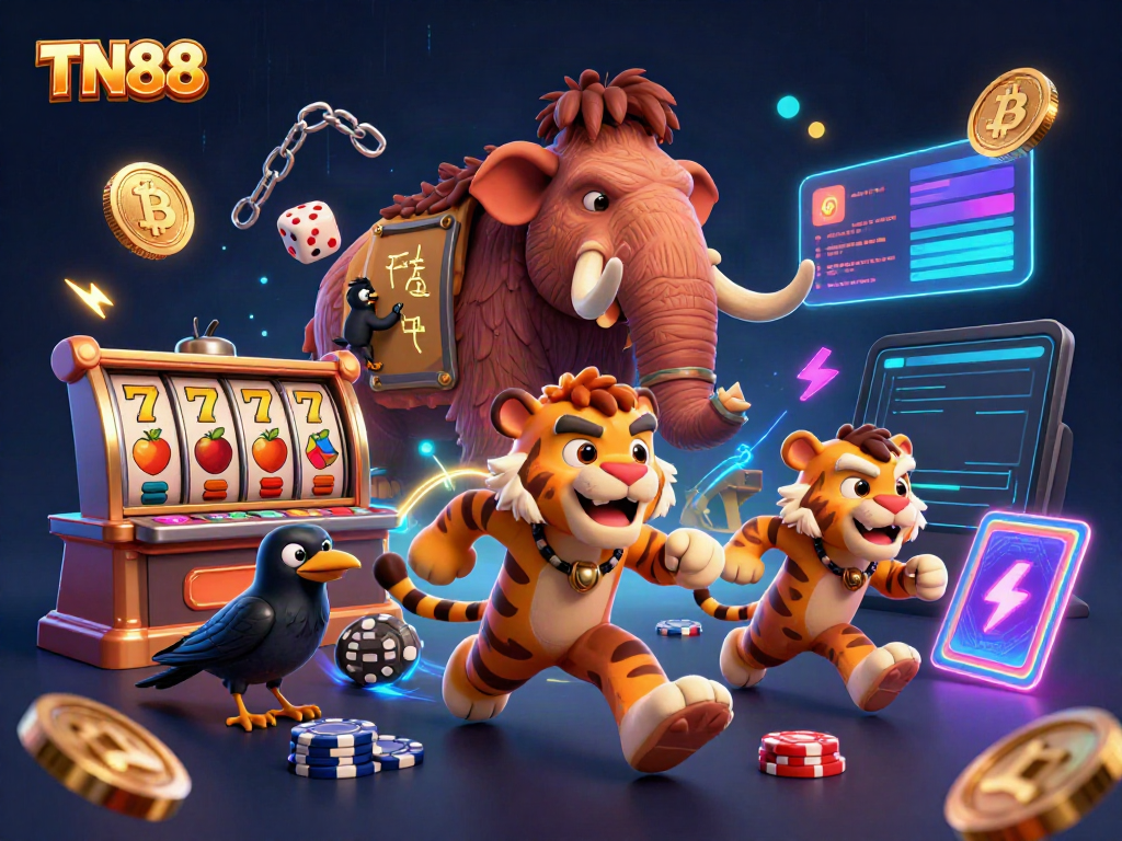 Experience TN88's vibrant prehistoric casino atmosphere with engaging games and crypto elements.