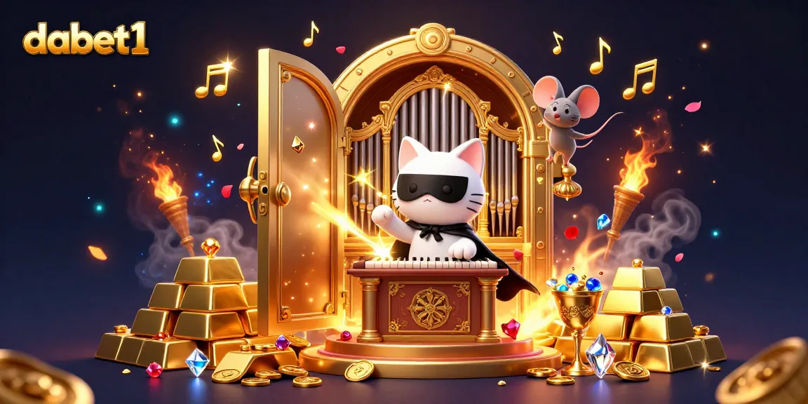 dabet1 showcases a vibrant 3D casino scene with a phantom cat, acrobat mouse, and treasures