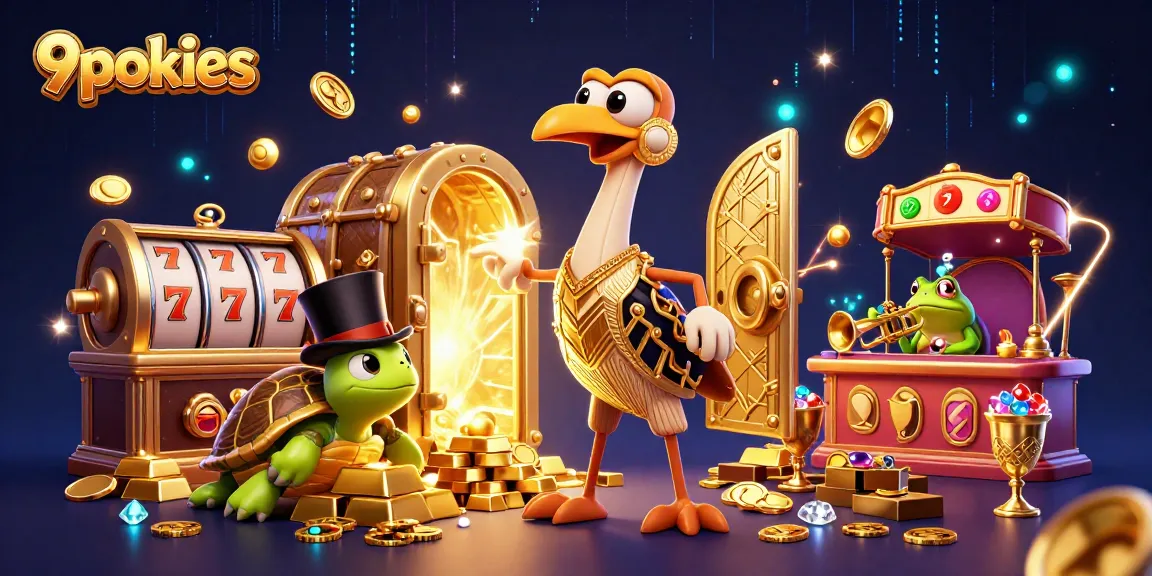 Spin the reels and win with 9pokies at an extravagant casino scene filled with treasures.