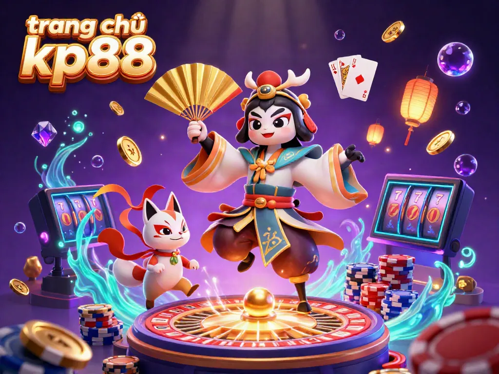 Experience an energetic scene featuring characters and gaming elements representing "trang chủ kp88" in a vibrant casino environment.