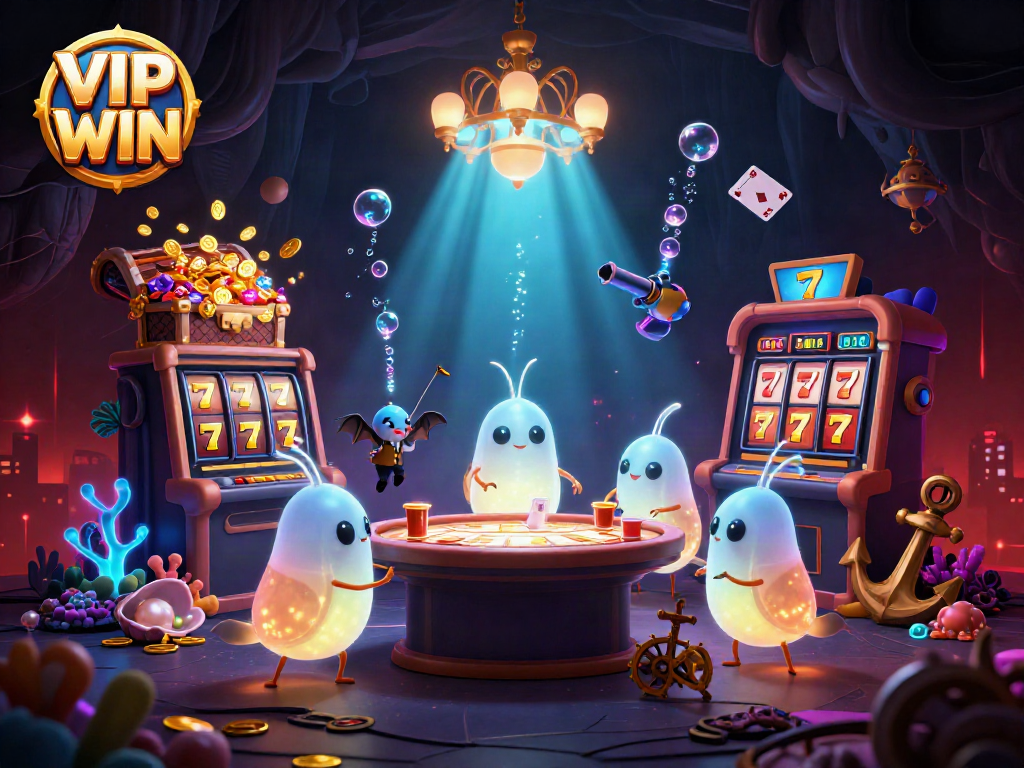 Experience vibrant gaming at VIP WIN with glowing glowworms in a lively cave casino
