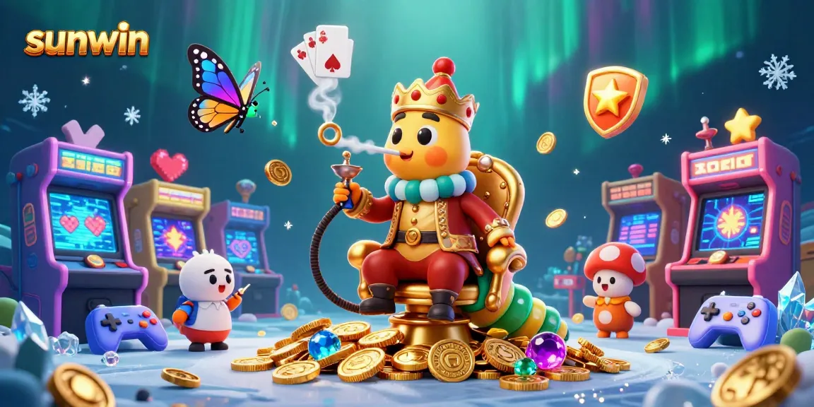 Experience sunwin's vibrant casino atmosphere with a unique digital art scene blending characters and gaming elements.