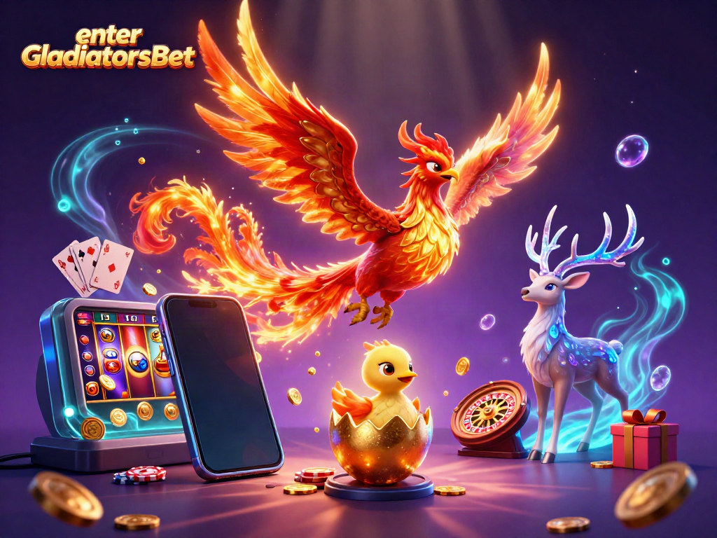 Experience the thrill of gaming by entering GladiatorsBet with vibrant illustrations of online casino elements.