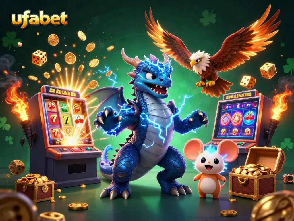 Experience ufabet's thrilling action as thunder dragon, wind hawk, and thunder mouse enjoy an exciting casino atmosphere.
