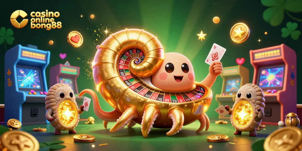 Engaging casino online bong88 scene featuring a giant nautilus and glowing ammonites among vibrant gaming elements.
