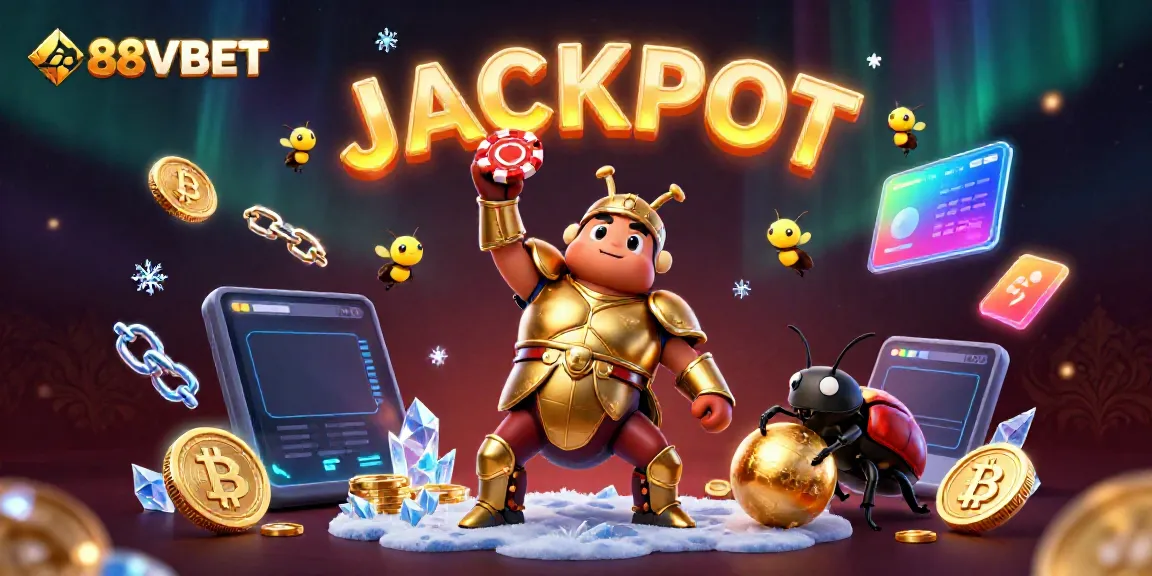 Participate in exciting wins with the 88VBET jackpot scene featuring vibrant characters and casino elements.