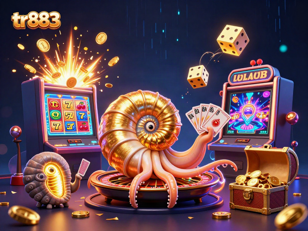 Experience big wins at tr883 casino with this immersive 3D illustration of an exciting game scene.