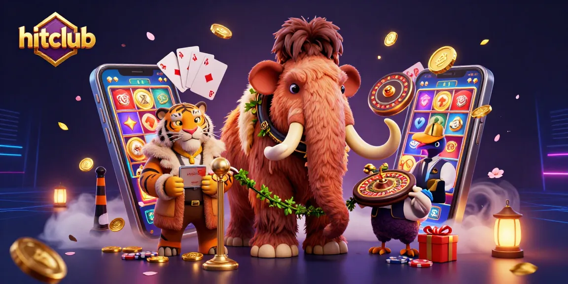 Hitclub showcases an exciting 3D casino scene with a majestic woolly mammoth bouncer and dynamic gaming elements.