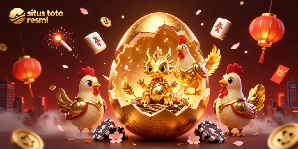 Experience the thrill of situs toto resmi with a golden dragon guarding poker chips in a vibrant casino scene.