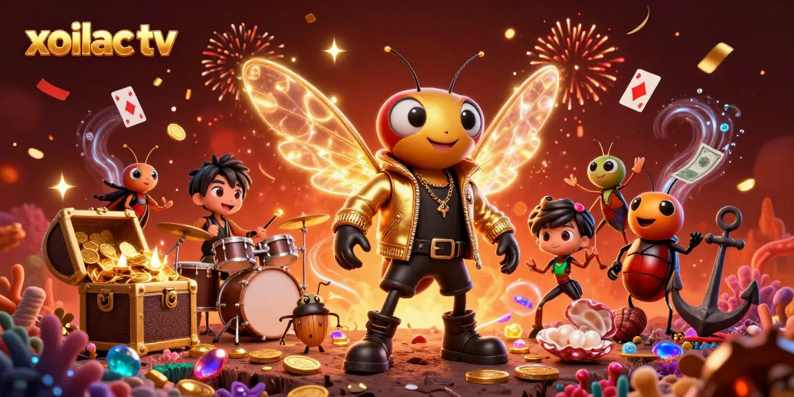 Experience exciting gameplay with xoilac tv featuring a vibrant illustration of rock stars and gaming elements.
