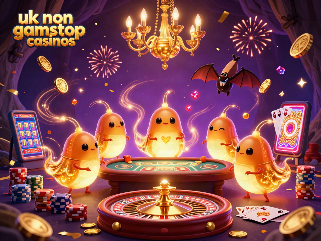 Experience vibrant gameplay at uk non gamstop casinos with glowworms illuminating a cave casino scene.
