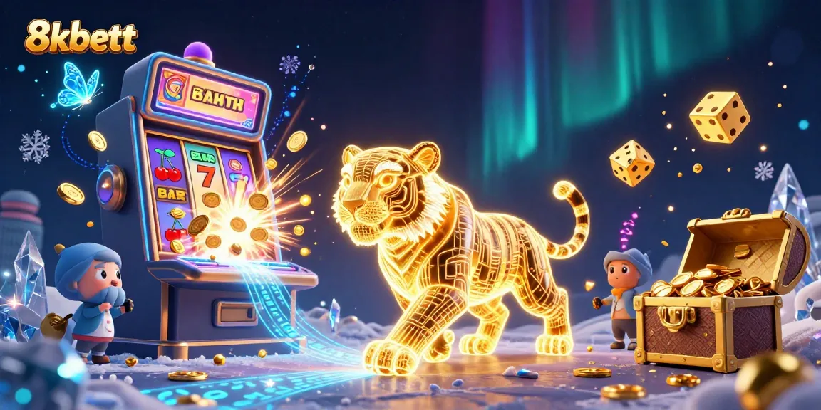 Engage with 8xbett's vibrant casino scene, featuring a glowing tiger and dynamic gaming elements.