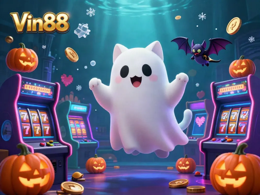 Experience the thrill at Vin88 with lively slot games, glowing characters, and rich casino details.