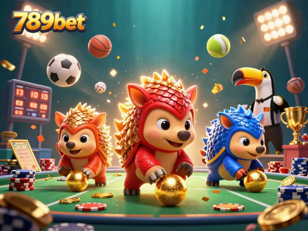 Engage in thrilling gameplay with 789bet, featuring vibrant pangolins bowling through poker chips.