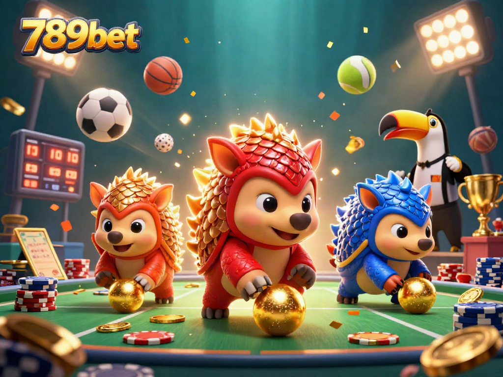 Engage in thrilling gameplay with 789bet, featuring vibrant pangolins bowling through poker chips.