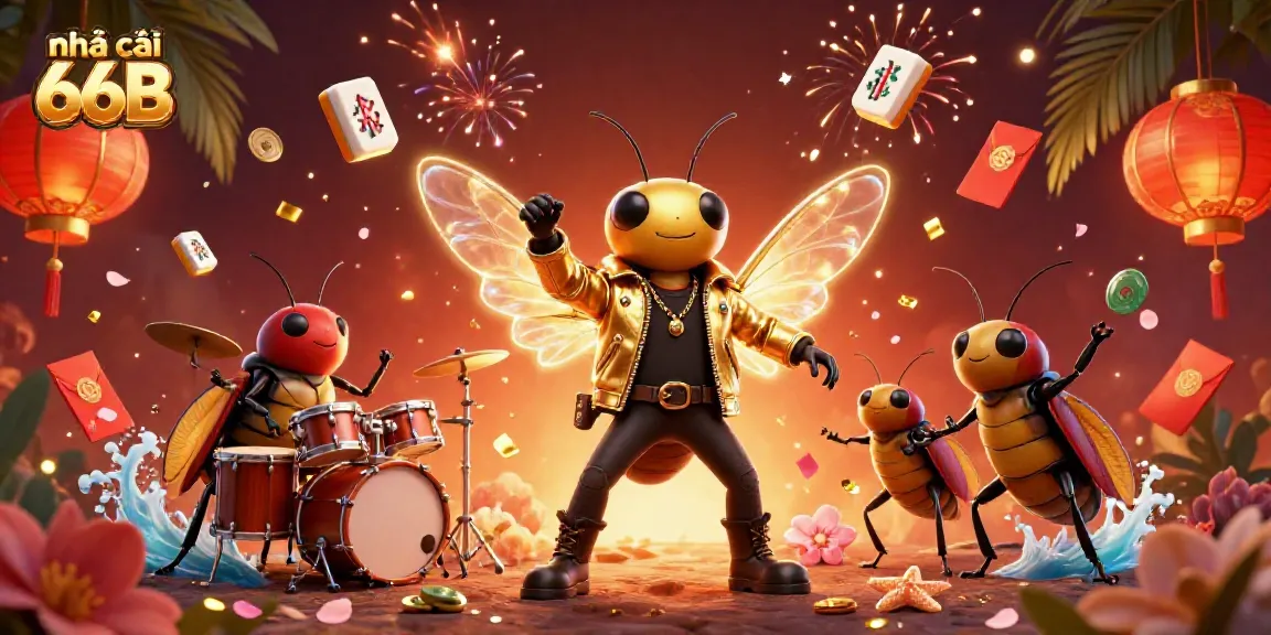 Experience the thrilling atmosphere at nhà cái 66B with an energetic rock star scene promoting online gambling.