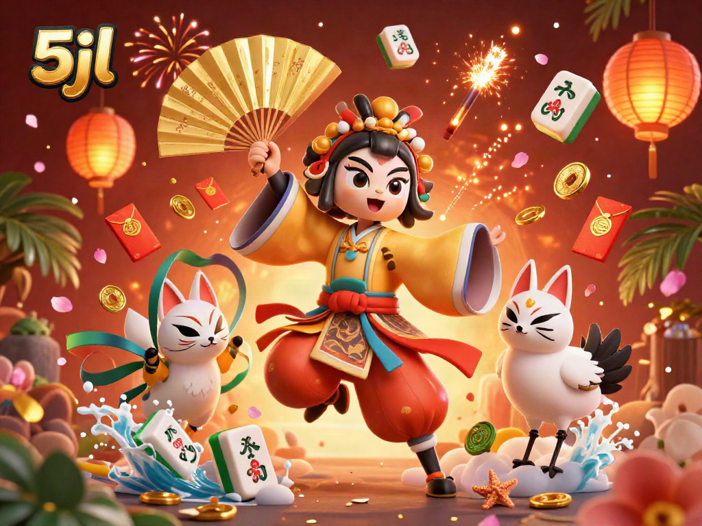 Experience thrilling gameplay with 5jl's engaging casino scene featuring kabuki warrior and vibrant game elements.