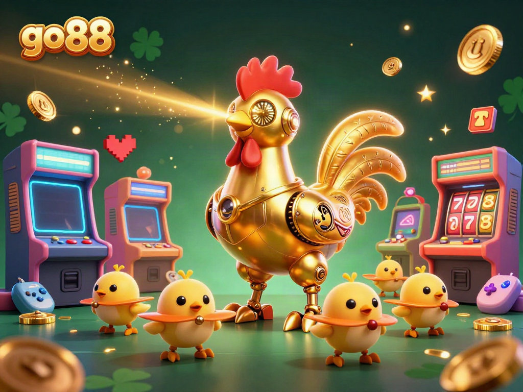 Experience the thrill of go 88 with golden rooster robots and exciting casino game elements.
