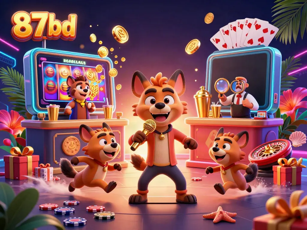 Experience the excitement of 87bd with lively hyenas running a comedy casino adventure, featuring games and laughter.