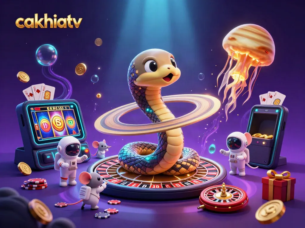 Engage with the cosmic energy of cakhiatv as a Saturn snake and astronaut mice create a lively betting atmosphere.