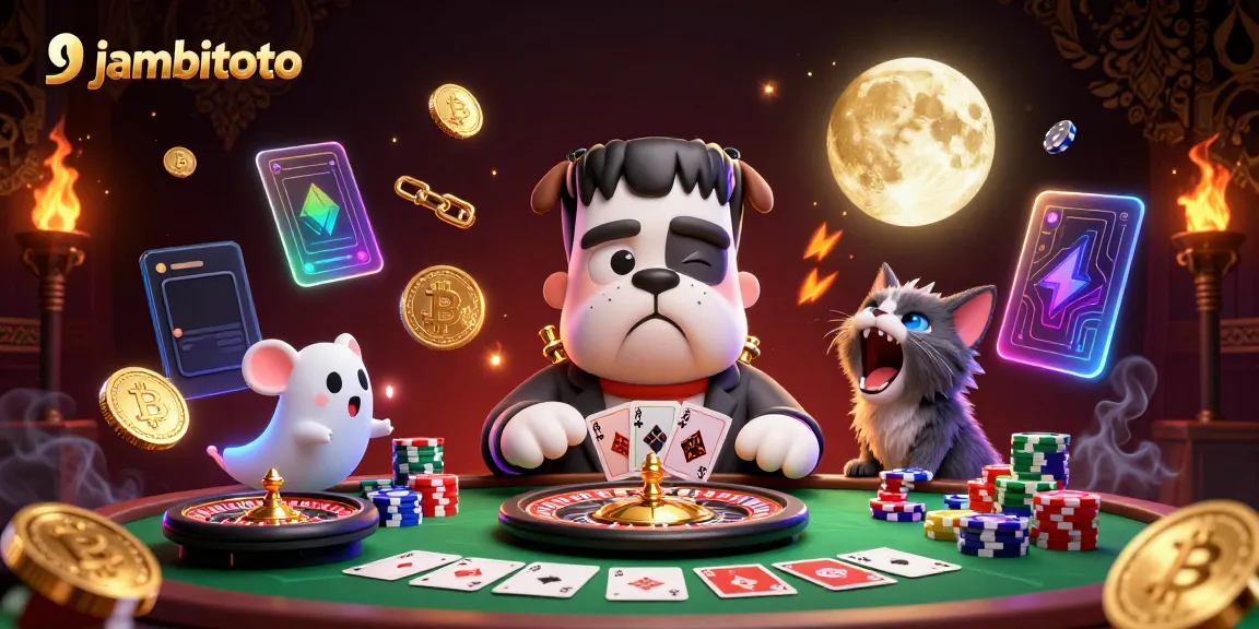 Experience the thrill of jambitoto with cartoon characters at a vibrant casino table.