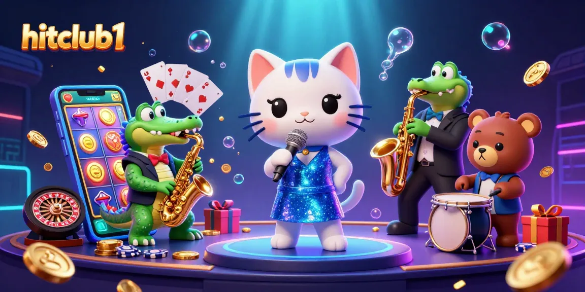 Experience the vibrant gaming scene of hitclub1 with 3D illustration characters in a dazzling casino.