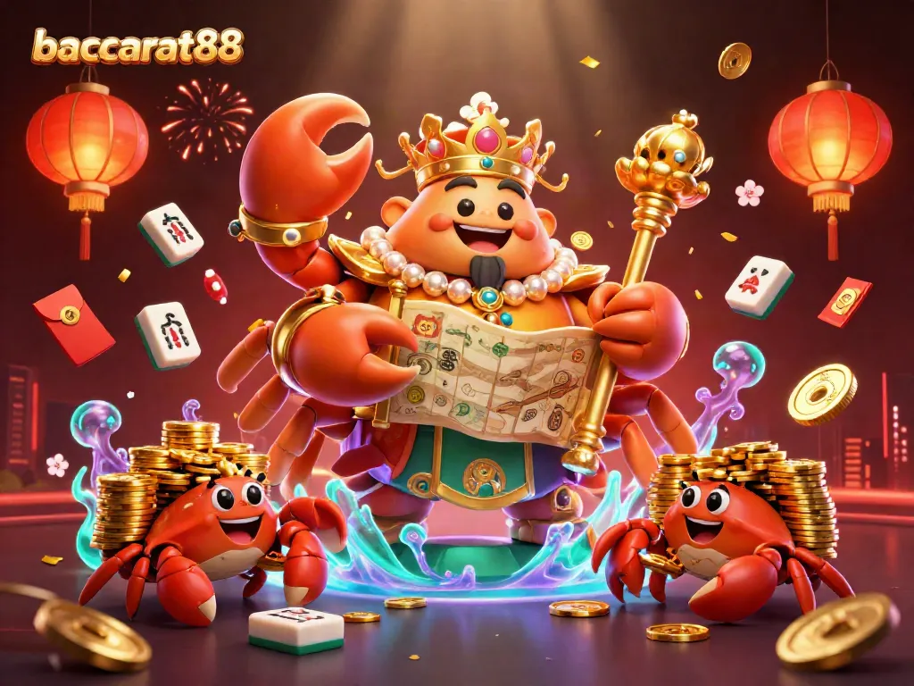 Experience baccarat88 with an emperor crab, treasure map, and luxury casino elements.
