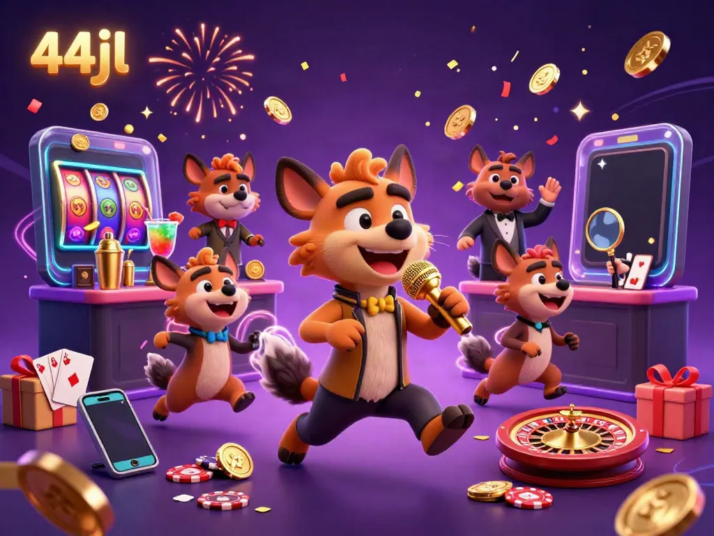 Hyenas at the 44jl comedy casino club, showcasing fun gambling elements and vibrant casino atmosphere.