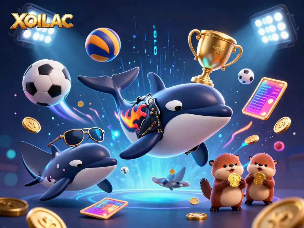 Experience the excitement of sports betting with XOILAC as orca, stingray, and otters celebrate with golden coins.